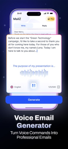 MailZ: AI Email Generator iPhone screenshot