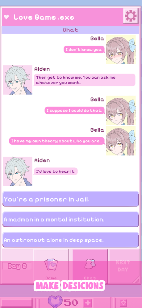 Virtual Hearts otome game screenshot 1
