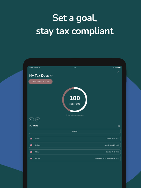 Pebbles: Tax & Visa Tracker iPad screenshot 5 - Travel app