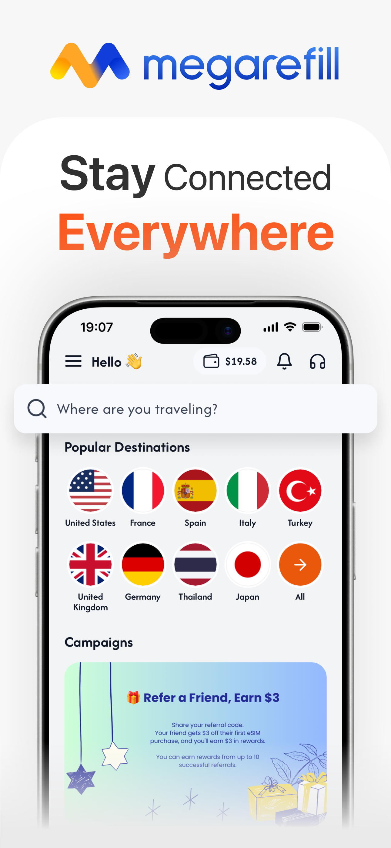 Megarefill eSIM: Global Data