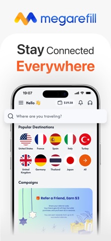 Megarefill eSIM: Global Data Screenshot 1 of 9