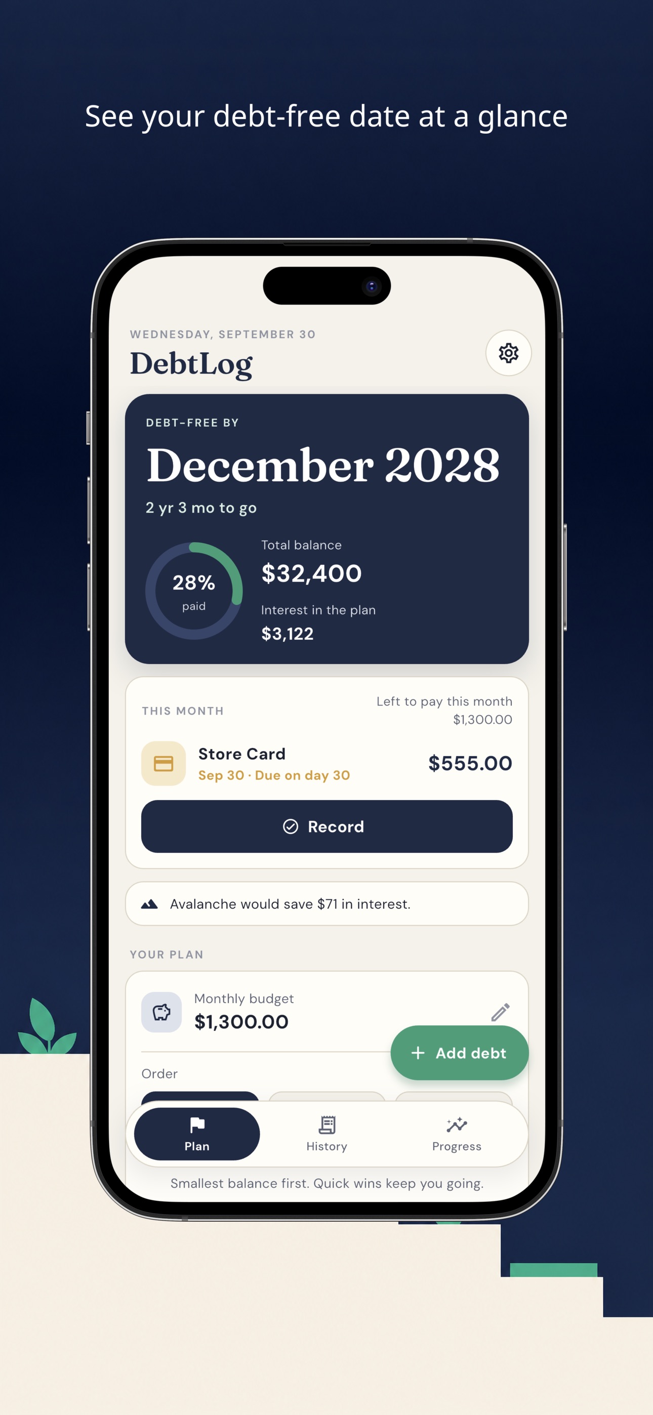 Screenshot 1 of Debt Payoff Planner - DebtLog