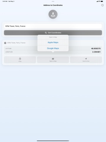 Addr: Address to Lat/Long iPad screenshot