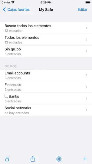 Captura de pantalla de PwSafe 2 - Password Safe en iPhone 1