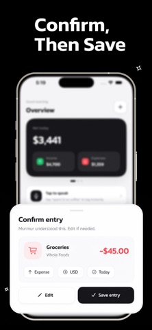 Voice Expense Tracker - Murmur iPhone screenshot