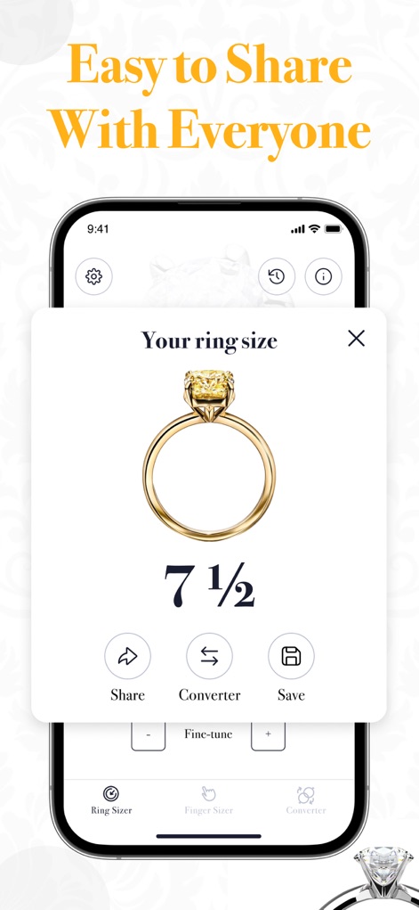 Ring Sizer - Size Measure App - After determining a size, users can instantly share it with others or access direct conversion options for different measurement systems within the app.