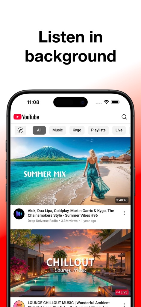 ProTube: Block Ads on Video - This tool demonstrates seamless background playback, allowing users to continue enjoying their selected video content, as indicated by the active YouTube video player and the top 'YouTube' header, even while multitasking.