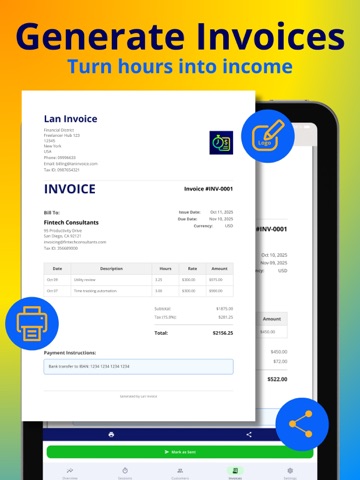 Freelance Timer: Invoice Maker iPad screenshot