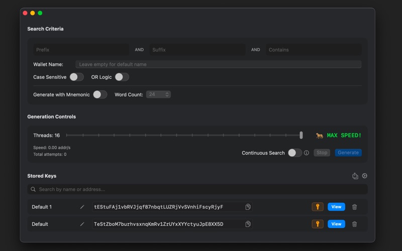 Vanity Address app screenshot