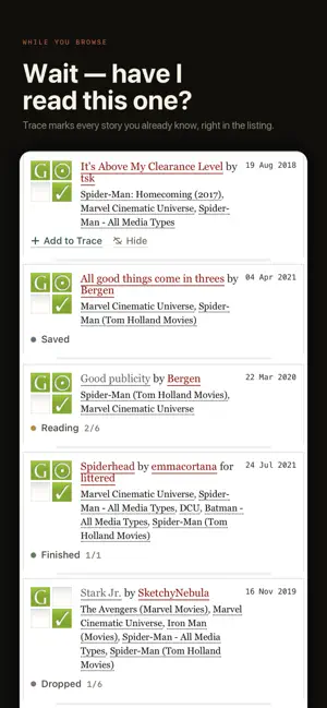 Trace: Fanfiction Tracker screenshot 2