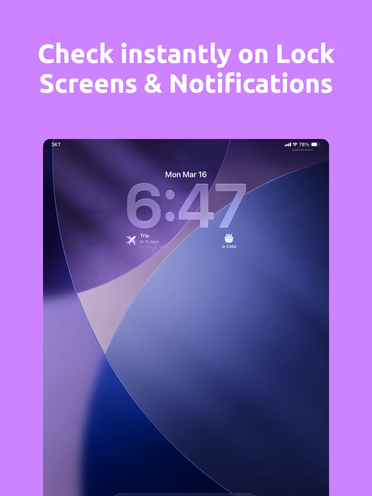 Countdown Pro - Widget & Timer showing colorful events and Home Screen and Lock Screen widgets on iPhone — iPad (3/4)