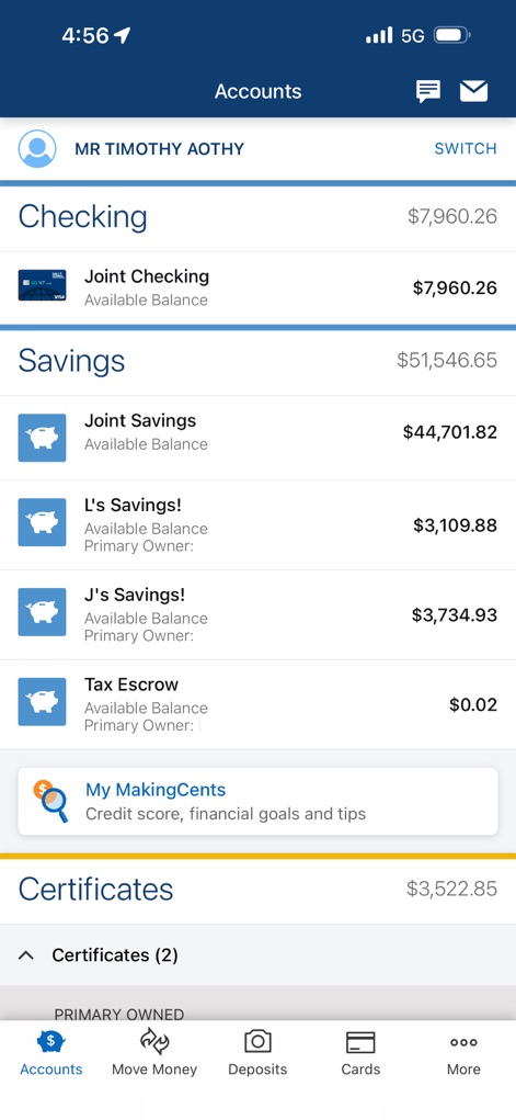 Navy Federal Credit Union - Users can effortlessly track their checking and savings balances, alongside quick access to financial insights via 'My MakingCents'.
