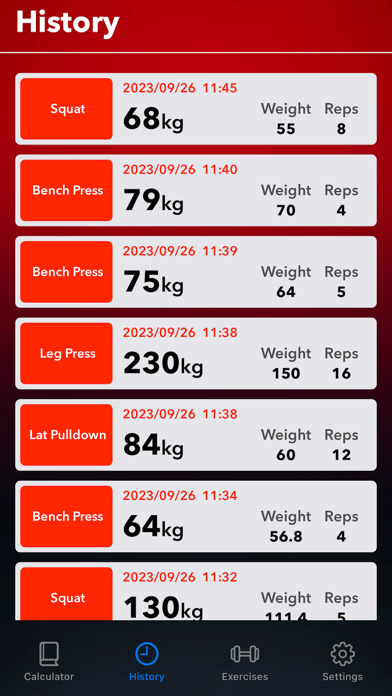One Rep Max Screenshot