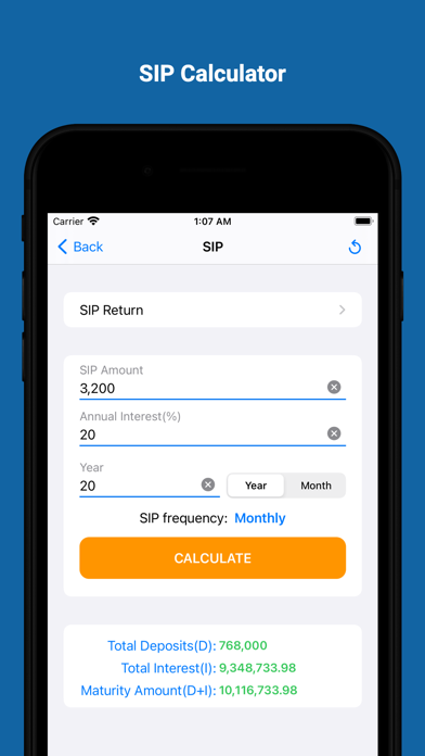 Financial Calculator Loan, SIP Screenshot