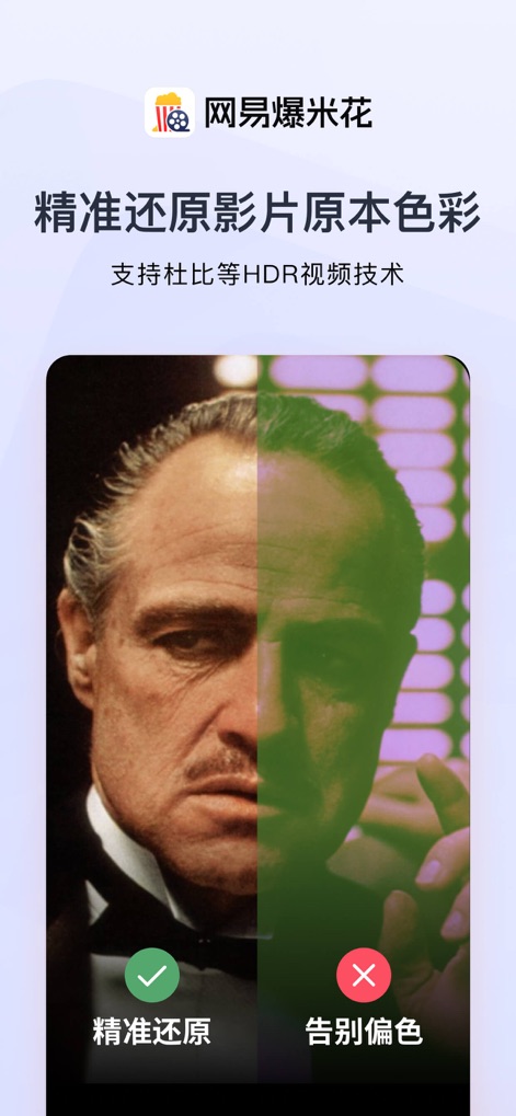 网易爆米花-智能媒体库，全能云盘网盘播放器 - This visual demonstrates the app's precise color restoration capabilities and its support for advanced HDR video technologies.