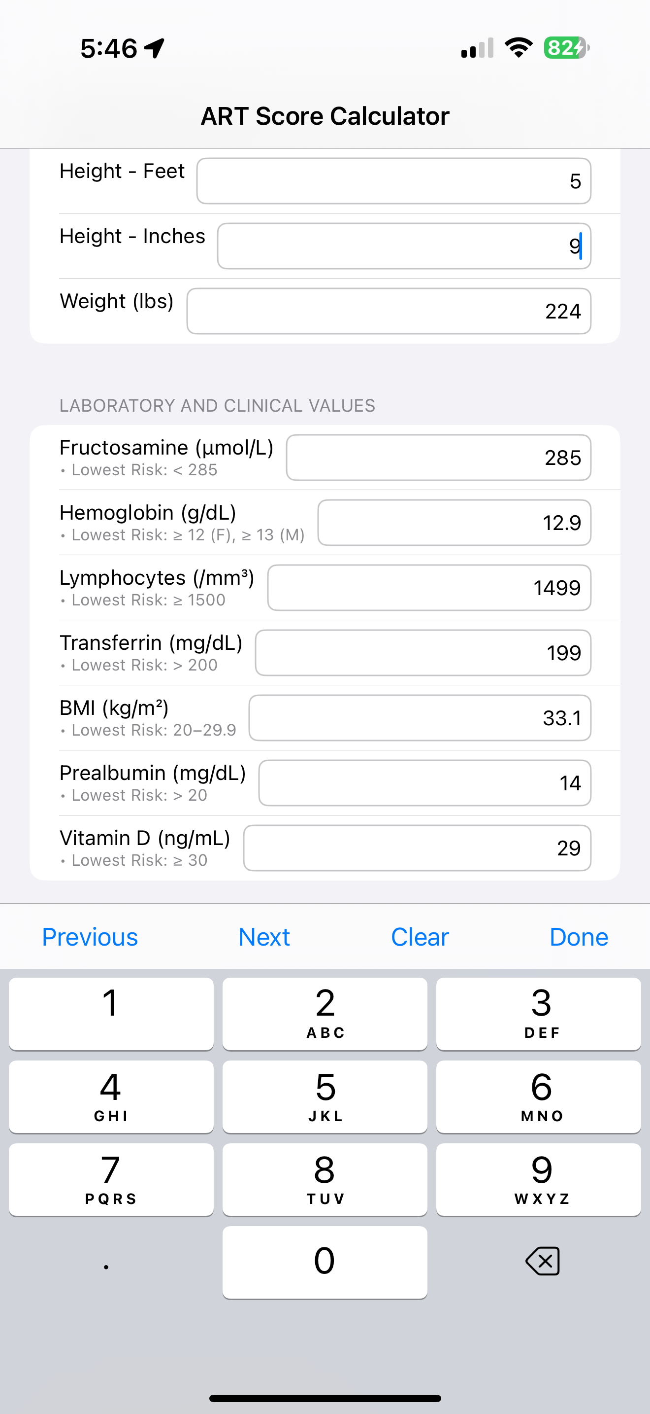 ART Score Calculator