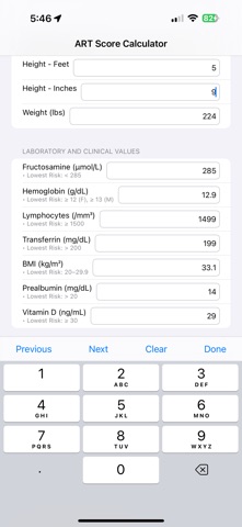 ART Score Calculator screenshot