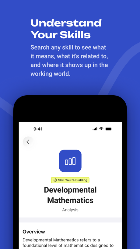 BigFuture School App Store screenshot 5, headline “Understand Your Skills”. Whole phone shown.