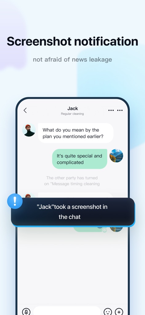 MO Messager - The app actively guards conversations, providing immediate screenshot notifications to inform users of potential information capture.