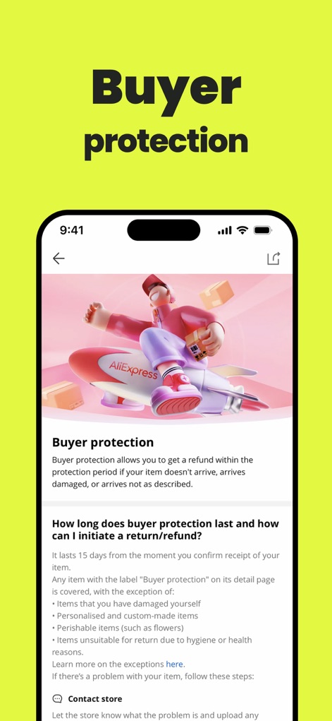 AliExpress - Shopping App - Understand the robust "Buyer protection" policy, outlining the duration and conditions for refunds or returns to ensure a confident shopping experience.