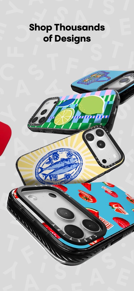 CASETiFY - L'app offre migliaia di design accattivanti, con custodie che spaziano da pattern fruttati come limoni e fragole a illustrazioni artistiche come pesci e cartoni animati, per soddisfare ogni gusto.