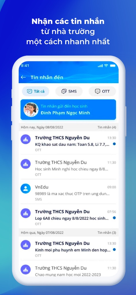 vnEdu Connect - The app provides a centralized inbox for messages, enabling users to receive instant announcements and notifications from their children's schools.