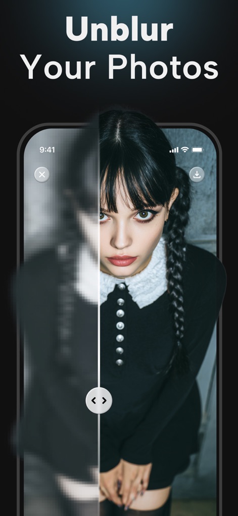 PhotoApp - AI Photo Enhancer - Nutzer können schnell pixelige Unschärfe entfernen und gestochen scharfe Details in ihren Bildern wiederherstellen.