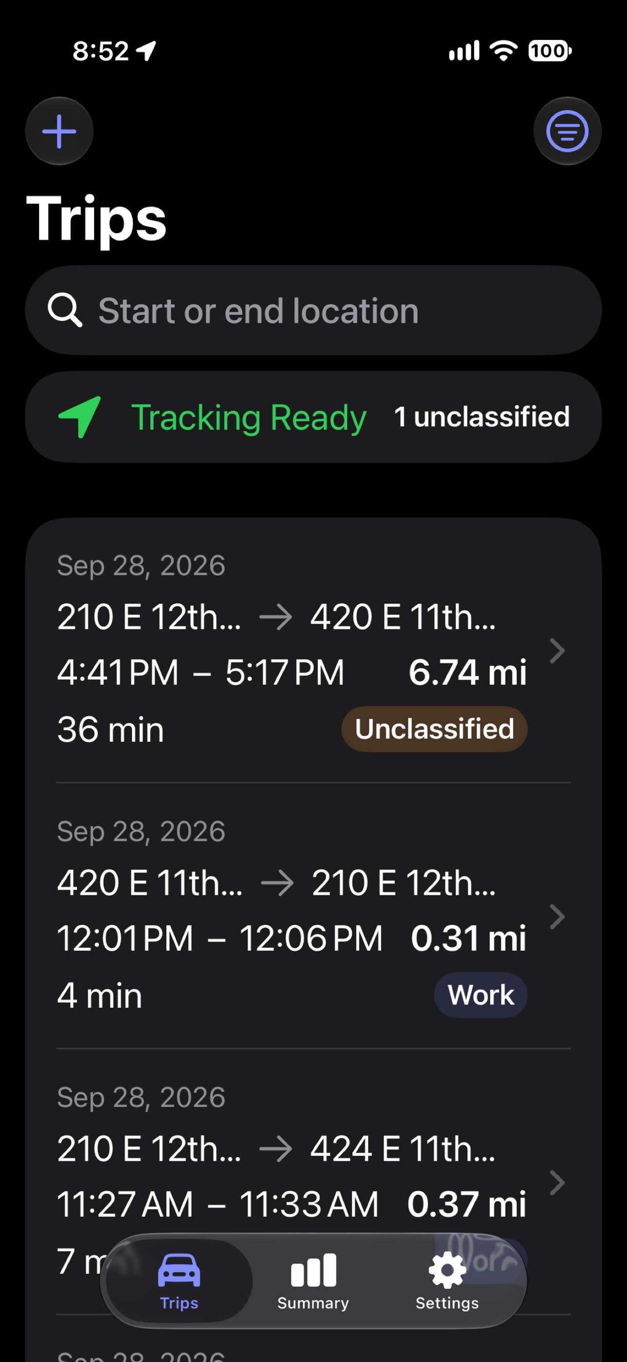 Screenshot 1 of TripSwipe Mileage
