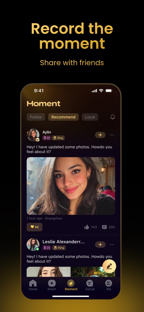 Catchii-Voice party Rooms - Catchii provides a vibrant feed for 'user-generated posts' and encourages interaction through 'interactive like and comment icons'.