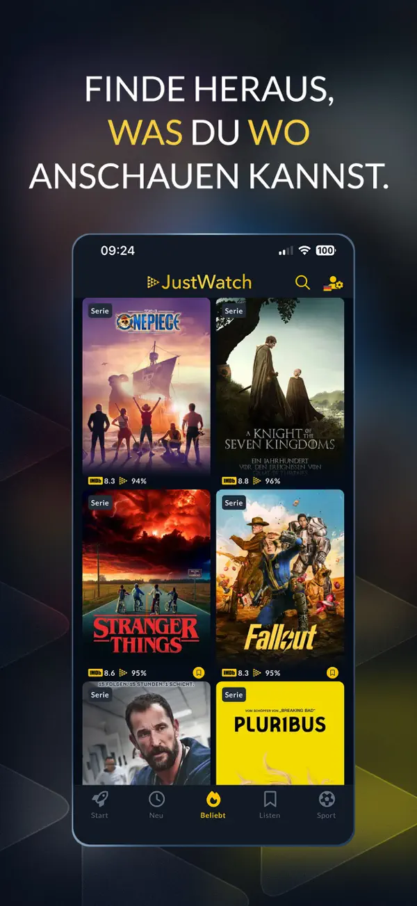 JustWatch - Movies & TV Shows iPhone App Screenshot 1 – Unterhaltung
