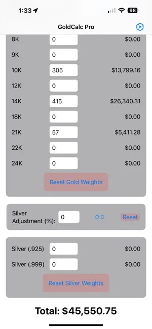 GoldCalculator Pro screenshot 2