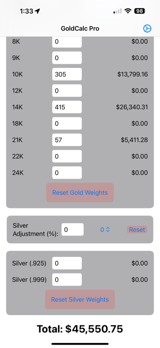 GoldCalculator Pro Screenshot 2 of 3