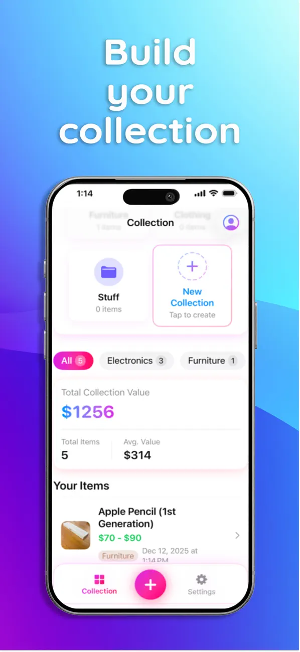 What Is It Worth iOS app screenshot: collections and saved scans