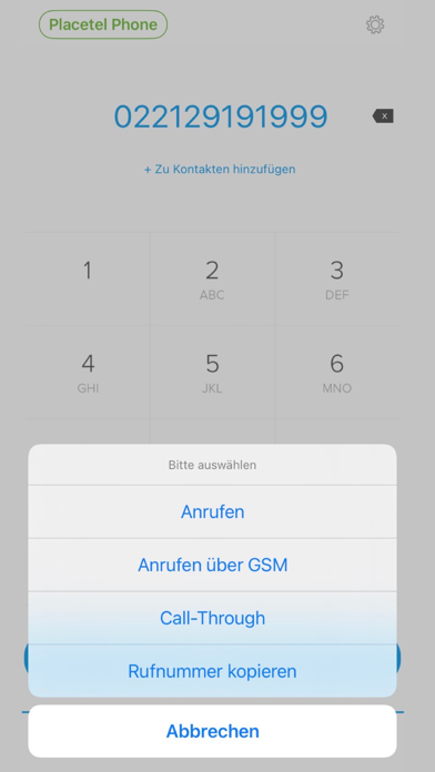 Placetel-Phone Screenshot