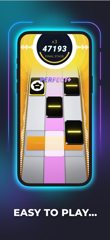 Beat Tiles: Music Game - Experience the intuitive gameplay with a vibrant yellow-themed interface and special star icon tiles, indicating unique challenges or bonuses during play.