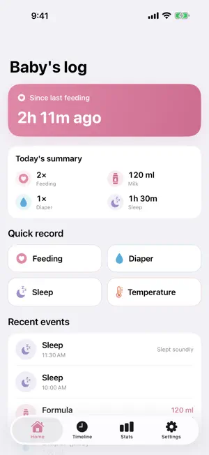 Baby Log - Feeding & Sleep screenshot 1