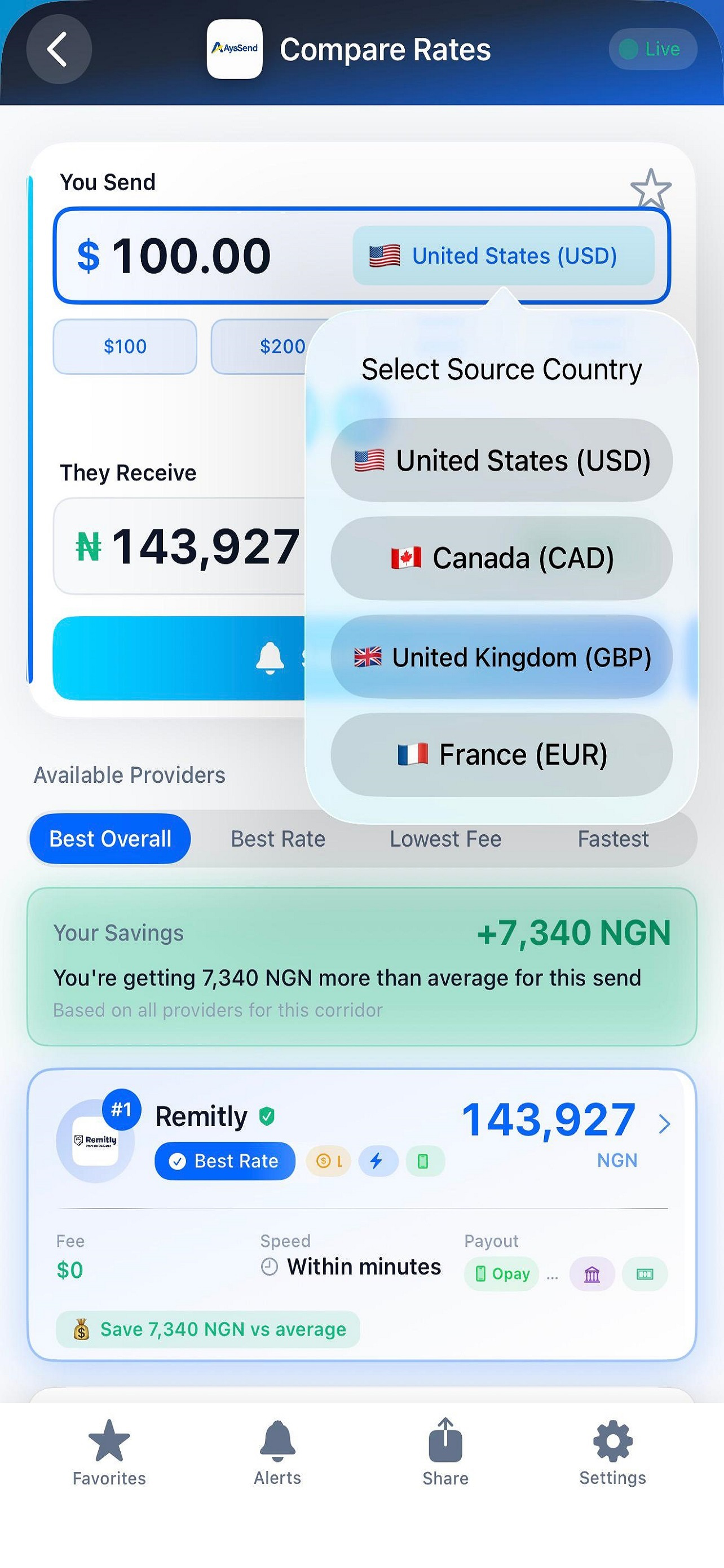 AyaSend - Money Transfer Rates screenshot 3