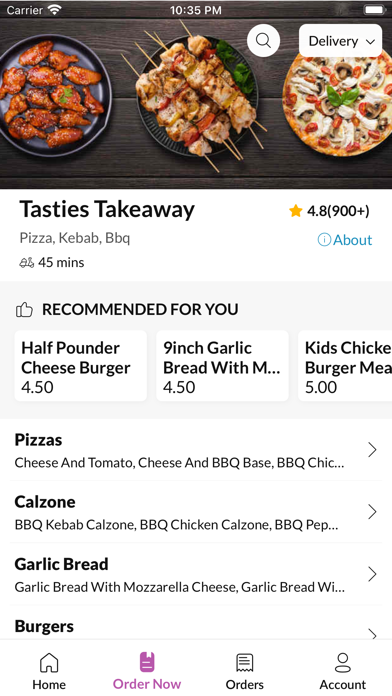 Tasties Takeaway. Screenshot