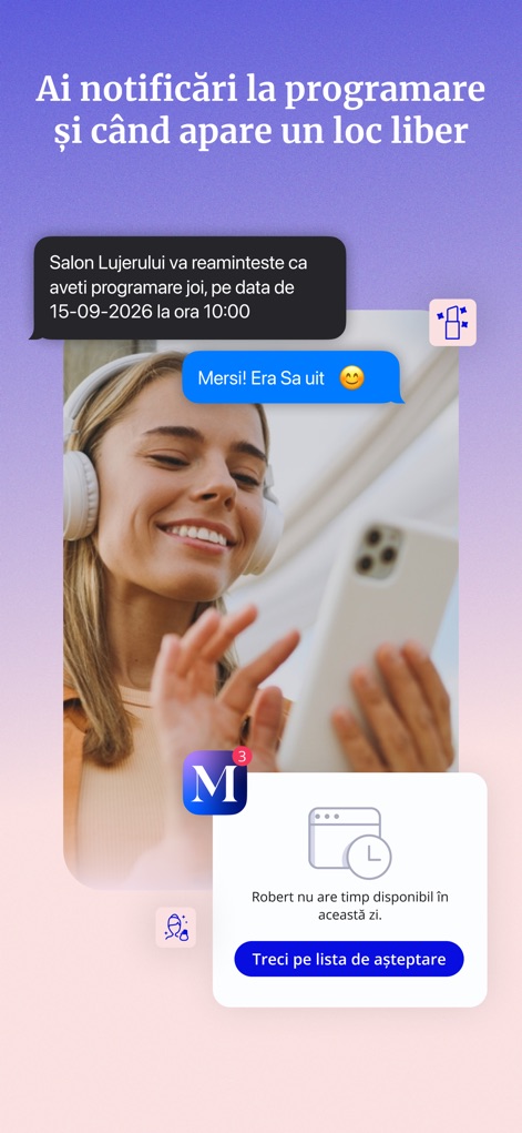 MERO - Programări Online - Users receive automatic appointment reminders and can utilize the waiting list feature for newly available slots.