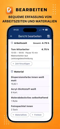 Screenshot von Regiebericht auf dem iPhone 4