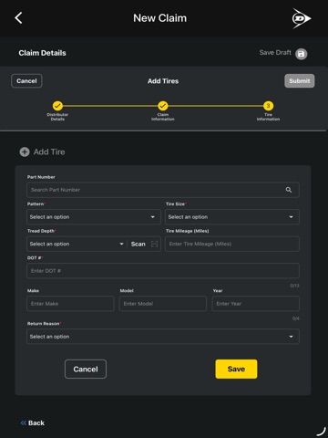 Dunlop Warranty iPad screenshot