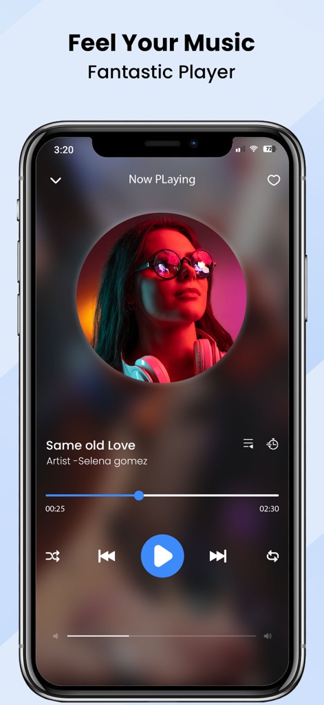 Video Player : All-in-One - Discover a dedicated music player experience complete with vibrant album art display and intuitive playback controls for shuffle, repeat, and volume adjustments.