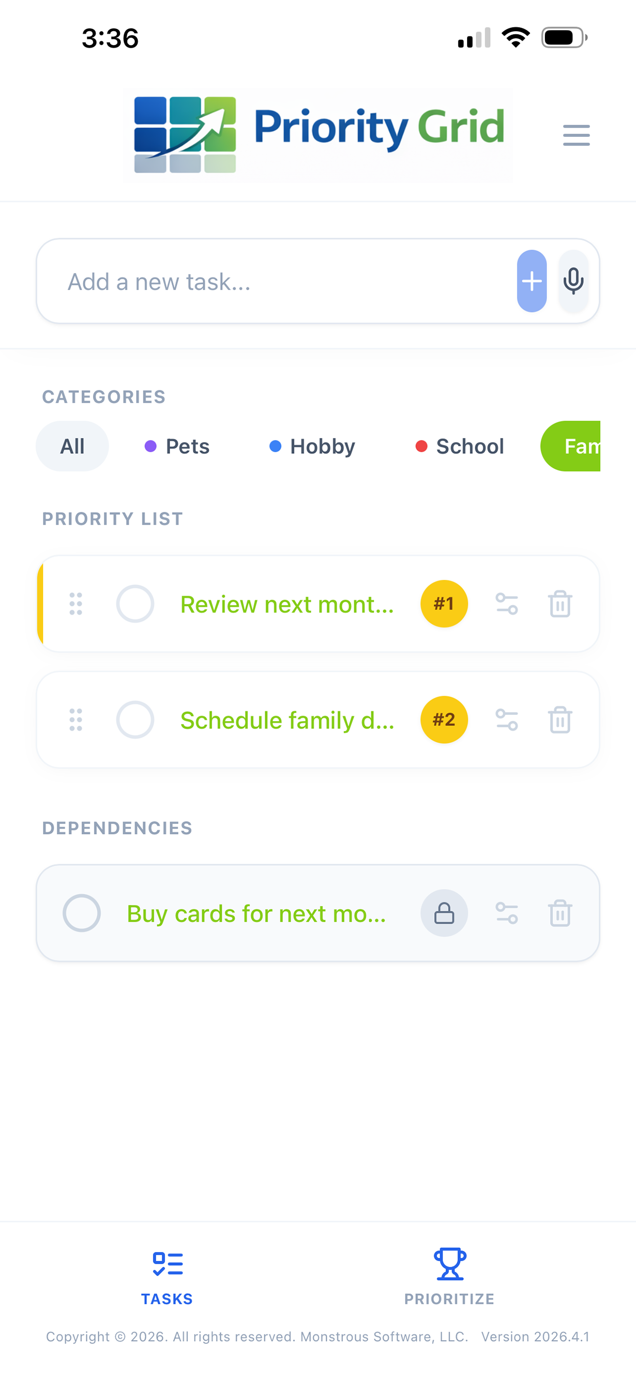 Priority Grid - Manage Tasks