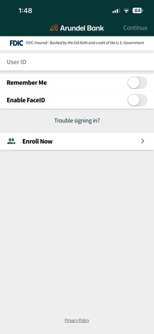 Arundel Bank Mobile Banking iPhone screenshot