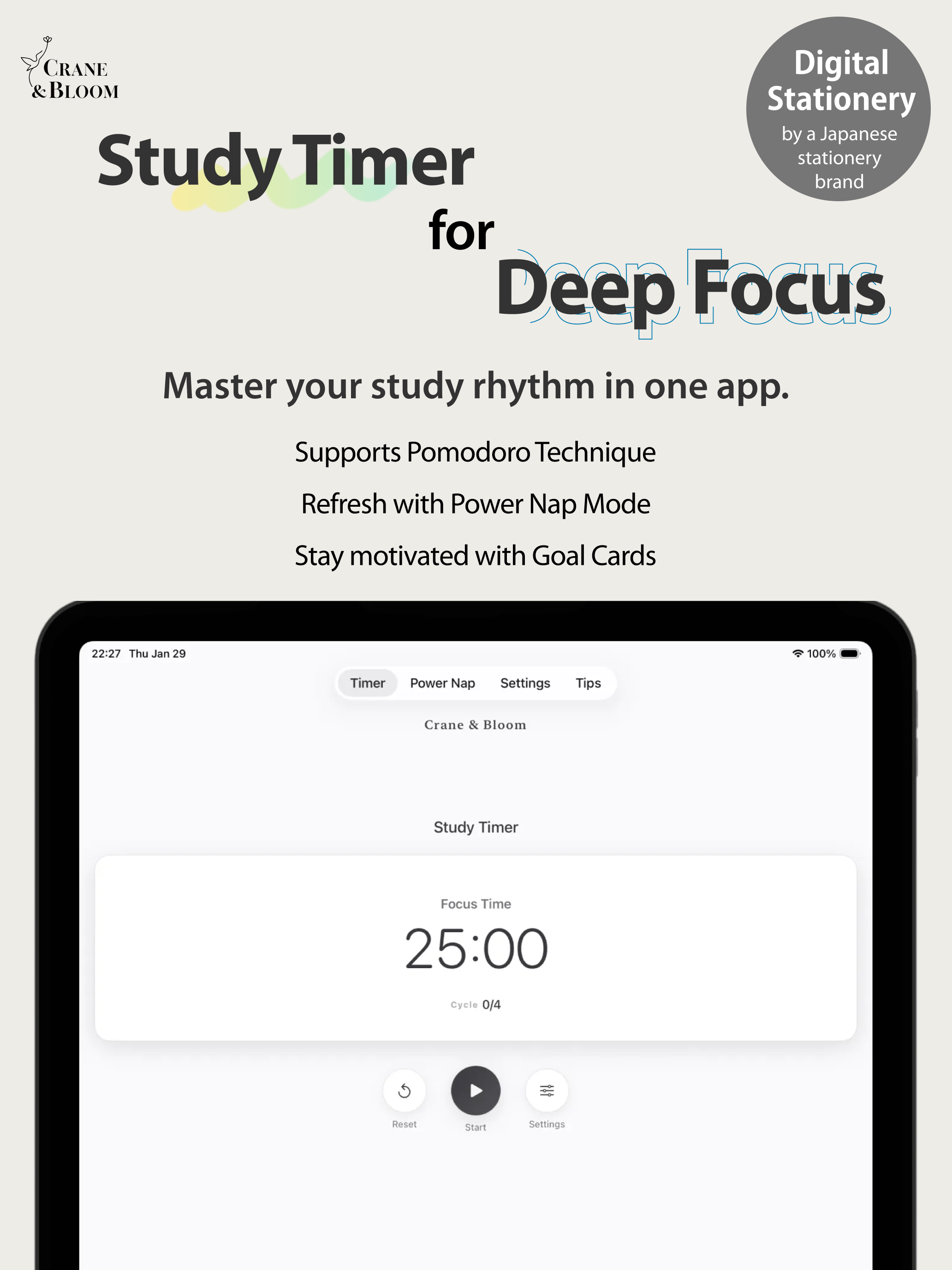 Study Timer: Crane & Bloom