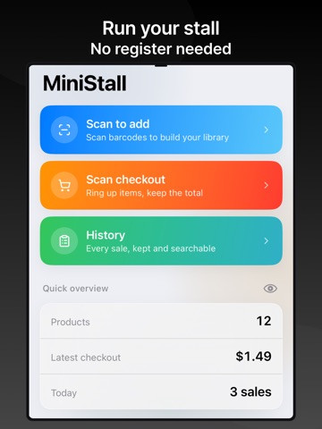 MiniStall: Barcode Checkout iPad screenshot