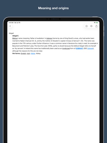 First Name Dictionary iPad screenshot