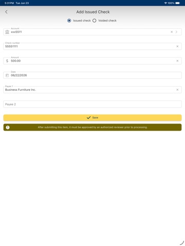 Nevada State Bank Positive Pay iPad screenshot