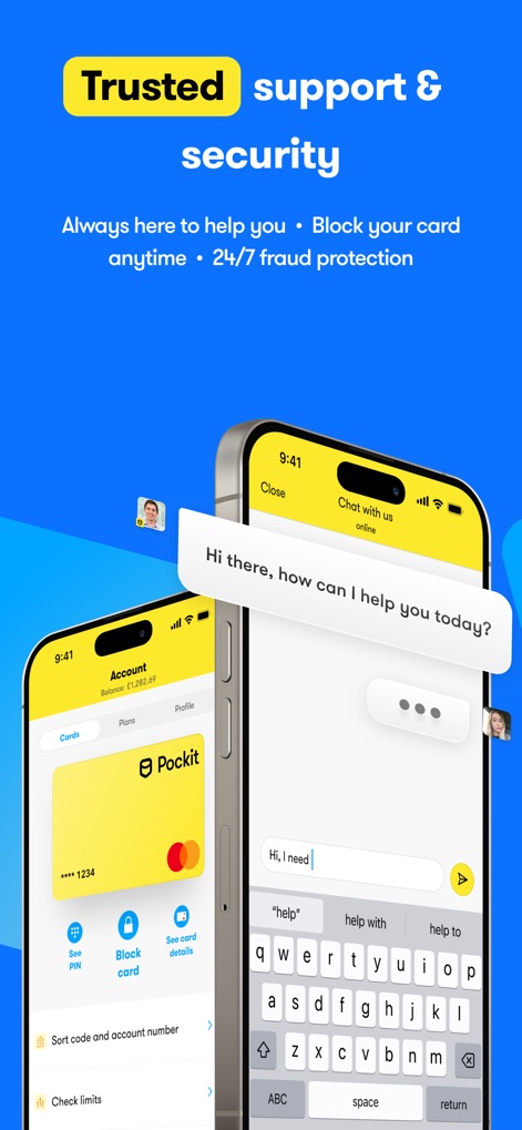Pockit: Bank Card Alternative - 이 앱은 신뢰할 수 있는 고객 지원과 보안 기능을 제공하며, 사용자는 카드를 '차단'하고 실시간 '채팅 지원'을 통해 문의할 수 있습니다. 이는 사용자의 금융 자산을 보호하고 문제 발생 시 신속하게 대응할 수 있도록 돕습니다.