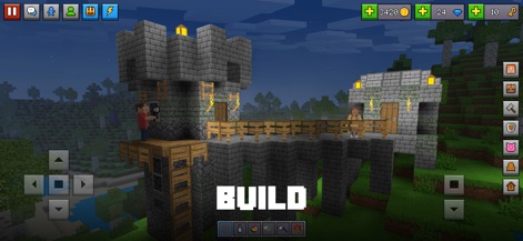 Block World 3D: Craft & Build - Witness the expansive building capabilities, from towering stone castles with intricate details to functional wooden bridges connecting diverse landscapes.